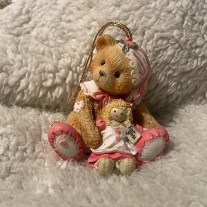 Vintage 1995 Cherished Teddies Figurine— girl elf with doll, hanging ornament.
